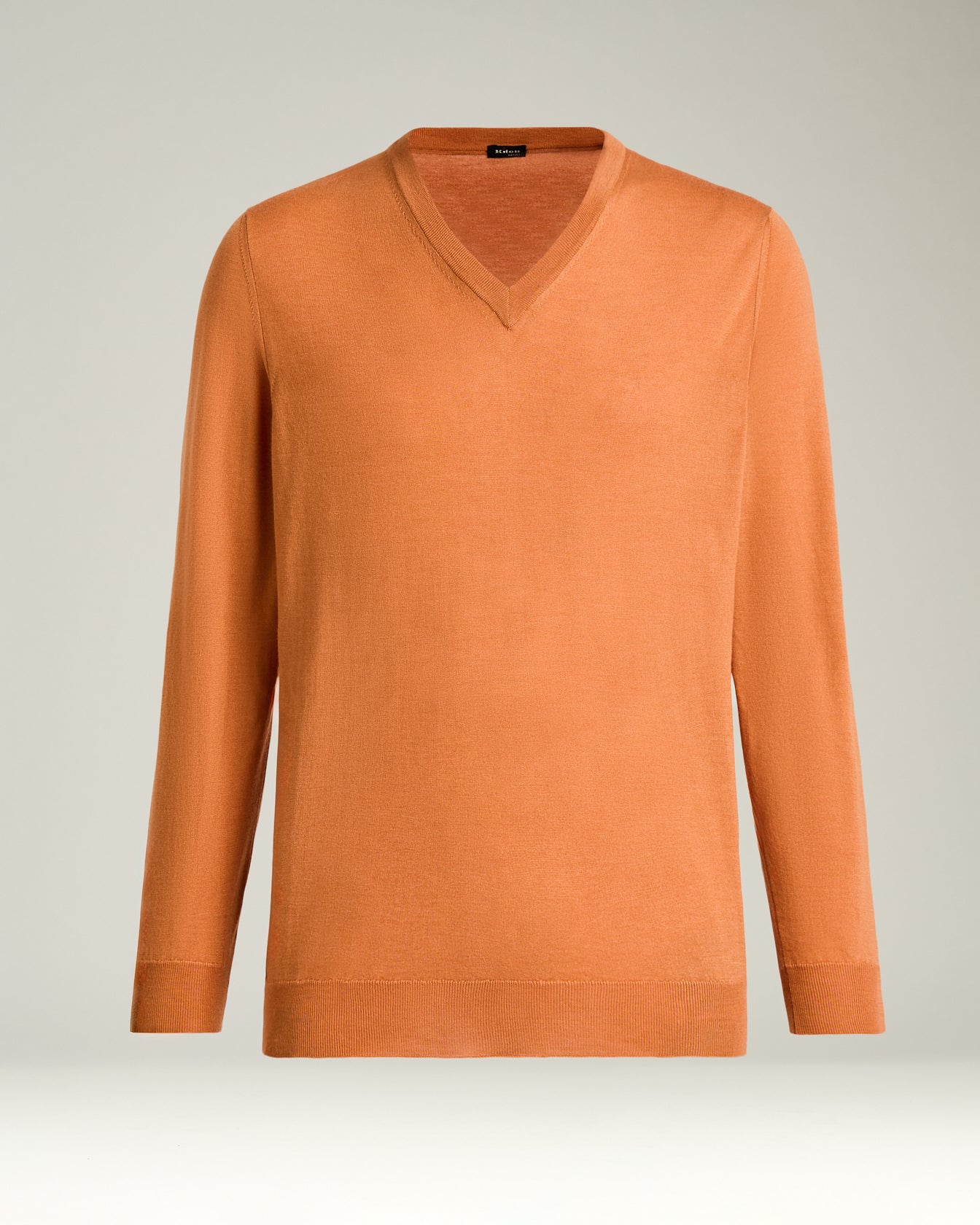 men’s mango orange v-neck sweater in cashmere and silk