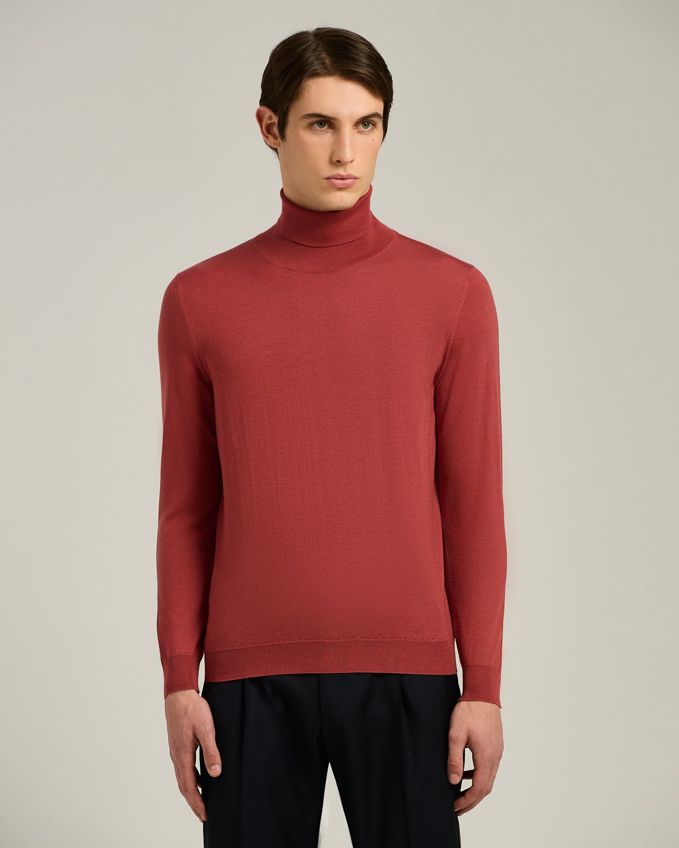 TERRACOTTA CASHMERE AND SILK PLAIN-KNIT TURTLENECK