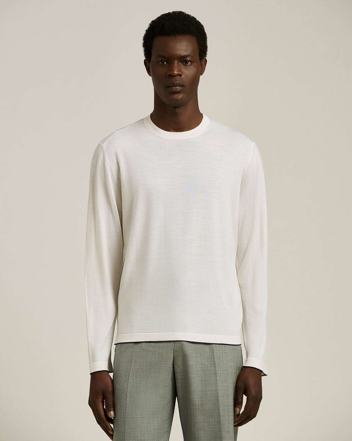 men's white extra fine wool long sleeve t-shirt