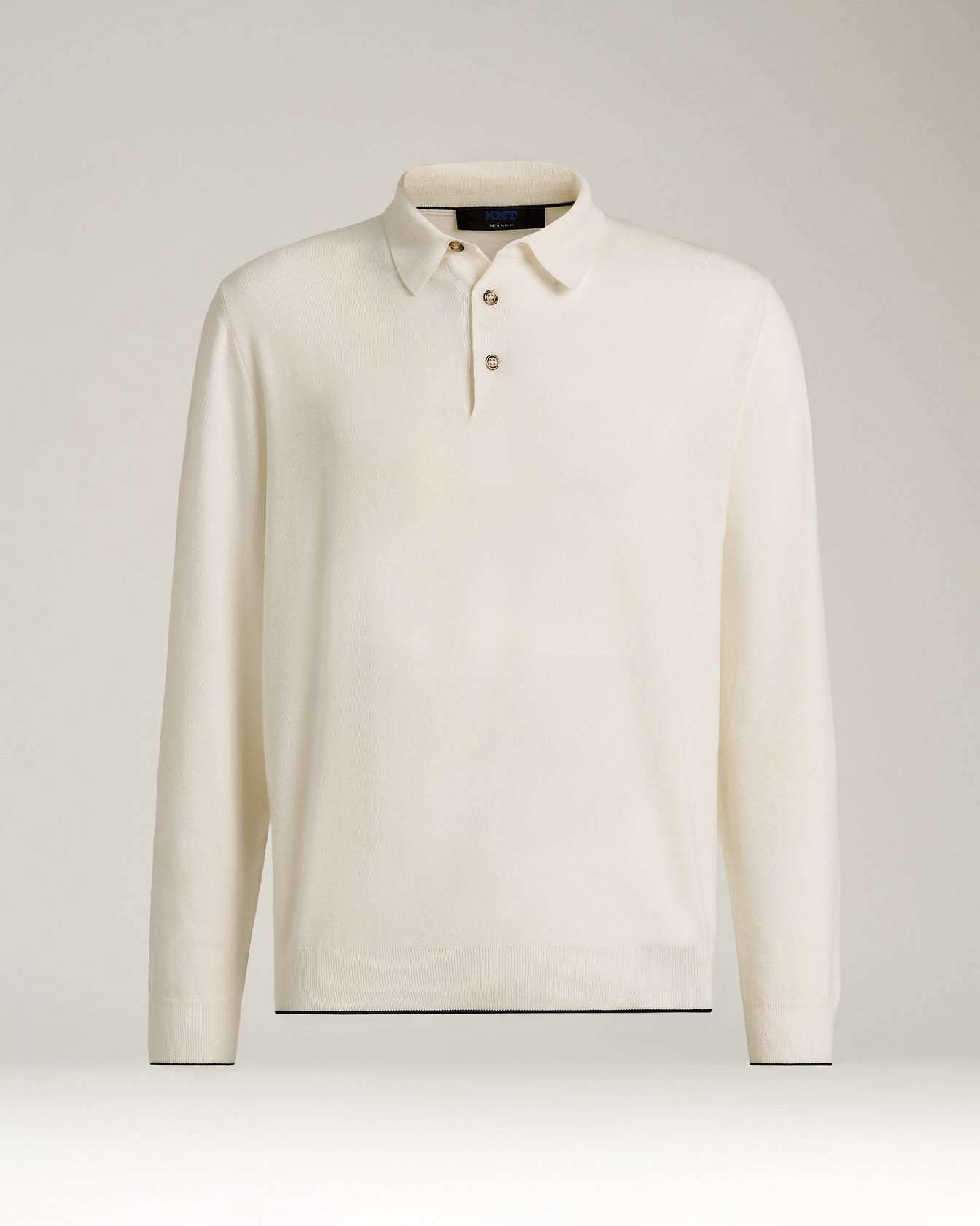 men's white virgin wool long sleeve polo knt