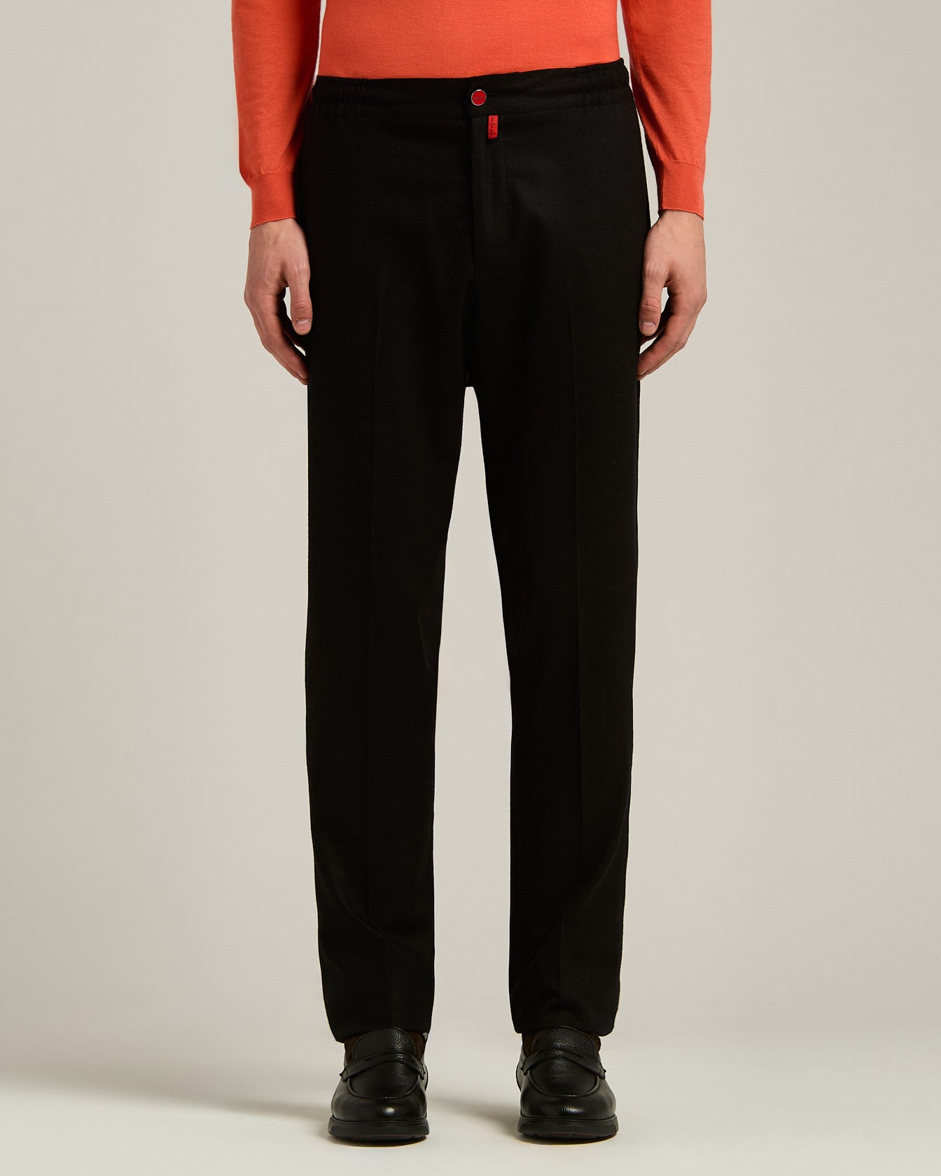 BLACK WOOL COMFORT TROUSERS WITH ELASTIC WAISTBAND