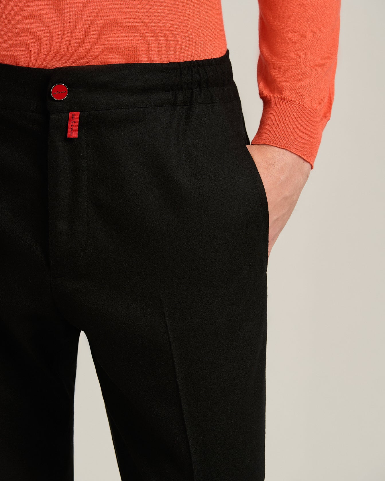 BLACK WOOL COMFORT TROUSERS WITH ELASTIC WAISTBAND