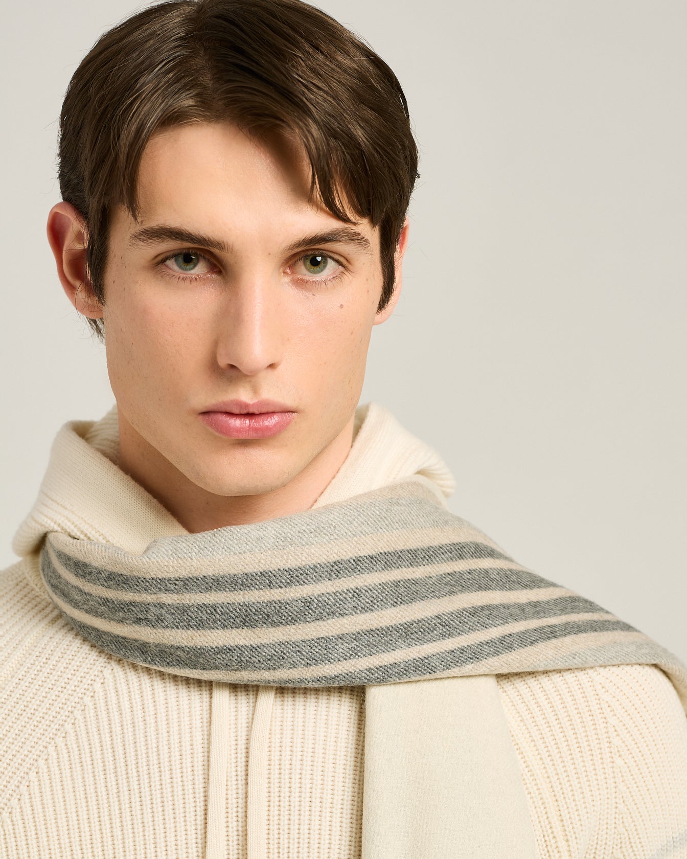 CREAM PLAID SCARF IN PURE CASHMERE