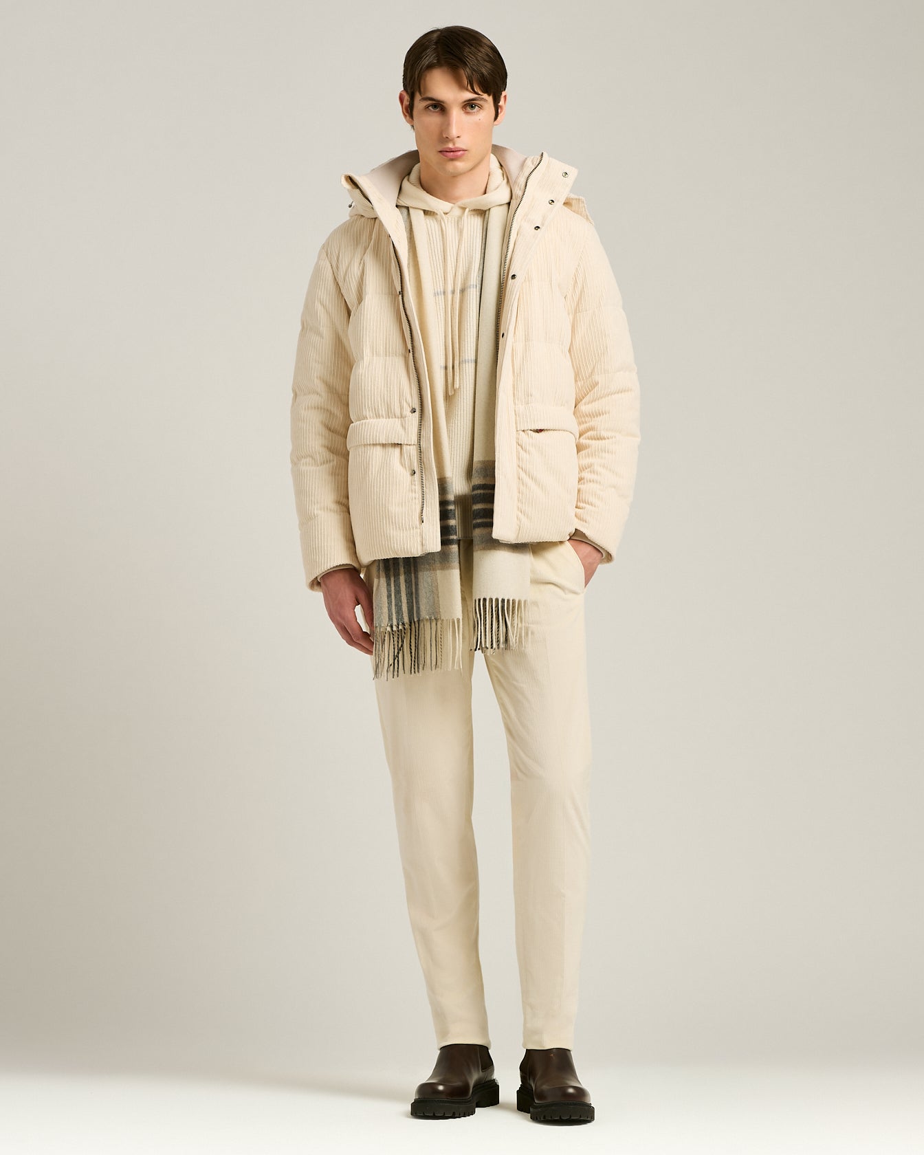 CREAM PLAID SCARF IN PURE CASHMERE