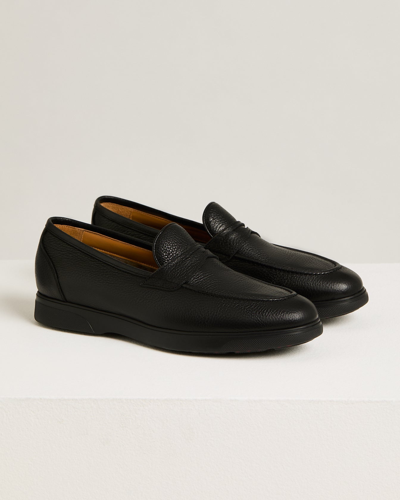 BLACK DEERSKIN LOAFERS WITH RUBBER SOLE