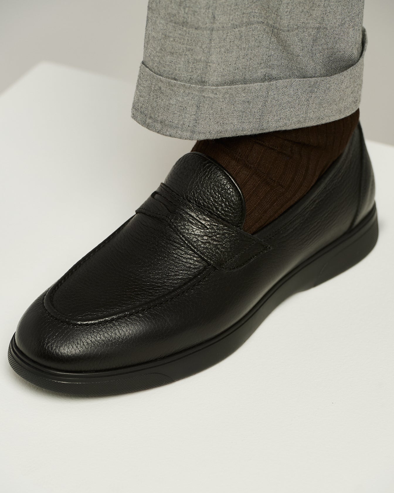 BLACK DEERSKIN LOAFERS WITH RUBBER SOLE