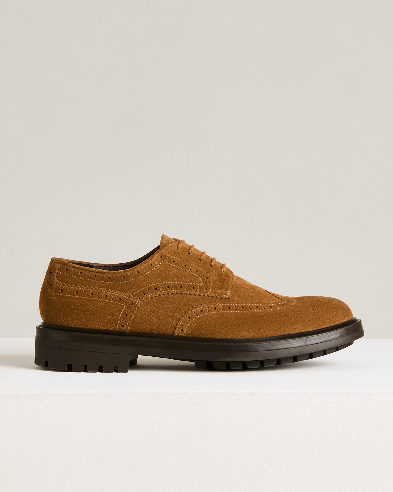 men's camel suede calfskin brogued derby