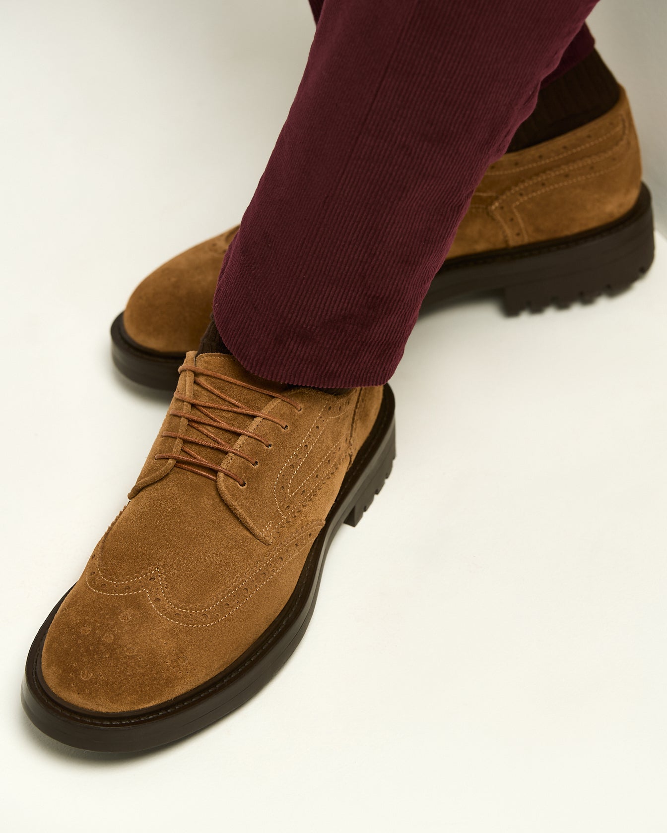 men's camel suede calfskin brogued derby