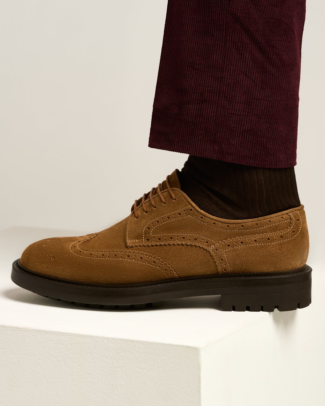 men's camel suede calfskin brogued derby