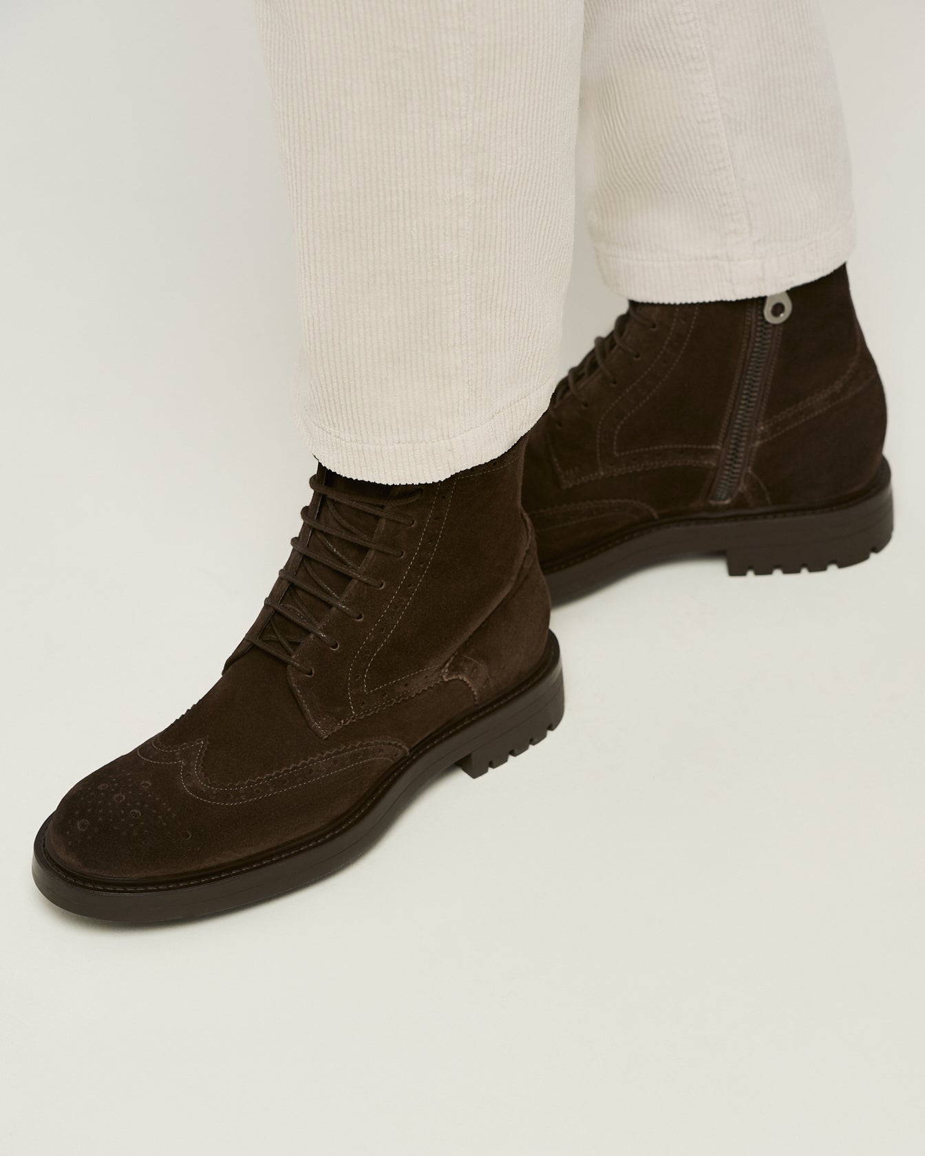 men's brown suede brogue boot side zip