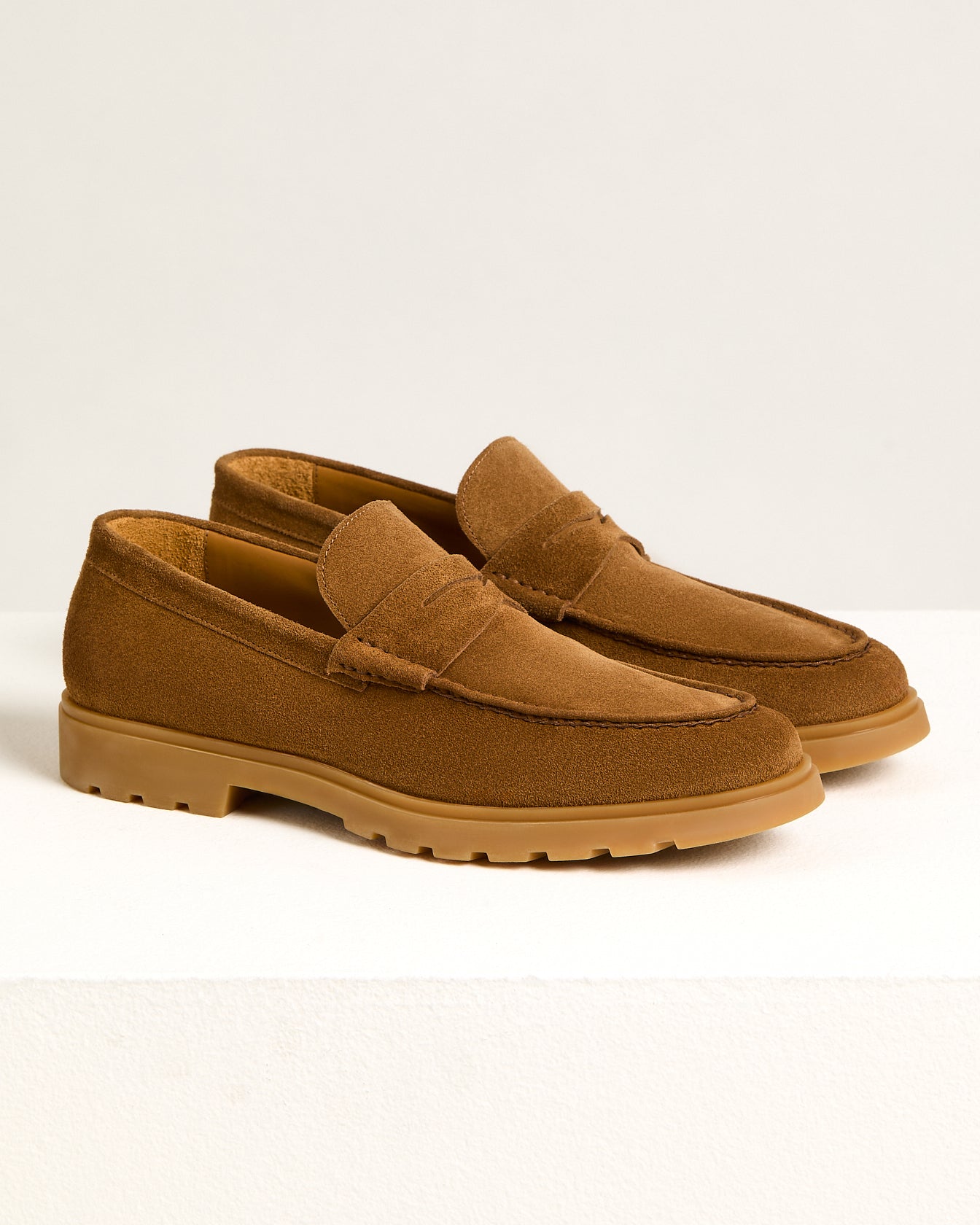men's loafer in camel calfskin suede and high-density technical sole