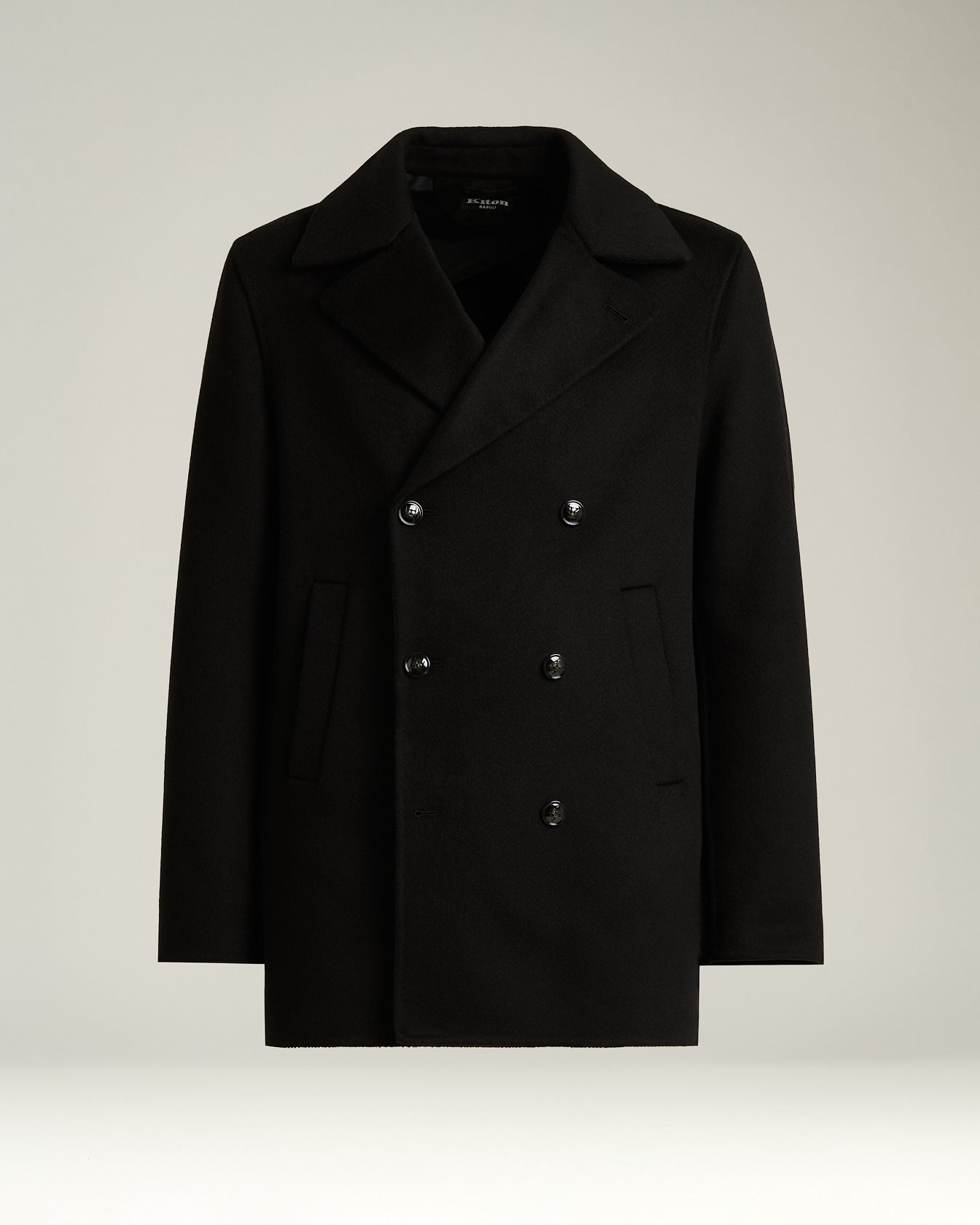 double-breasted overcoat in pure black cashmere