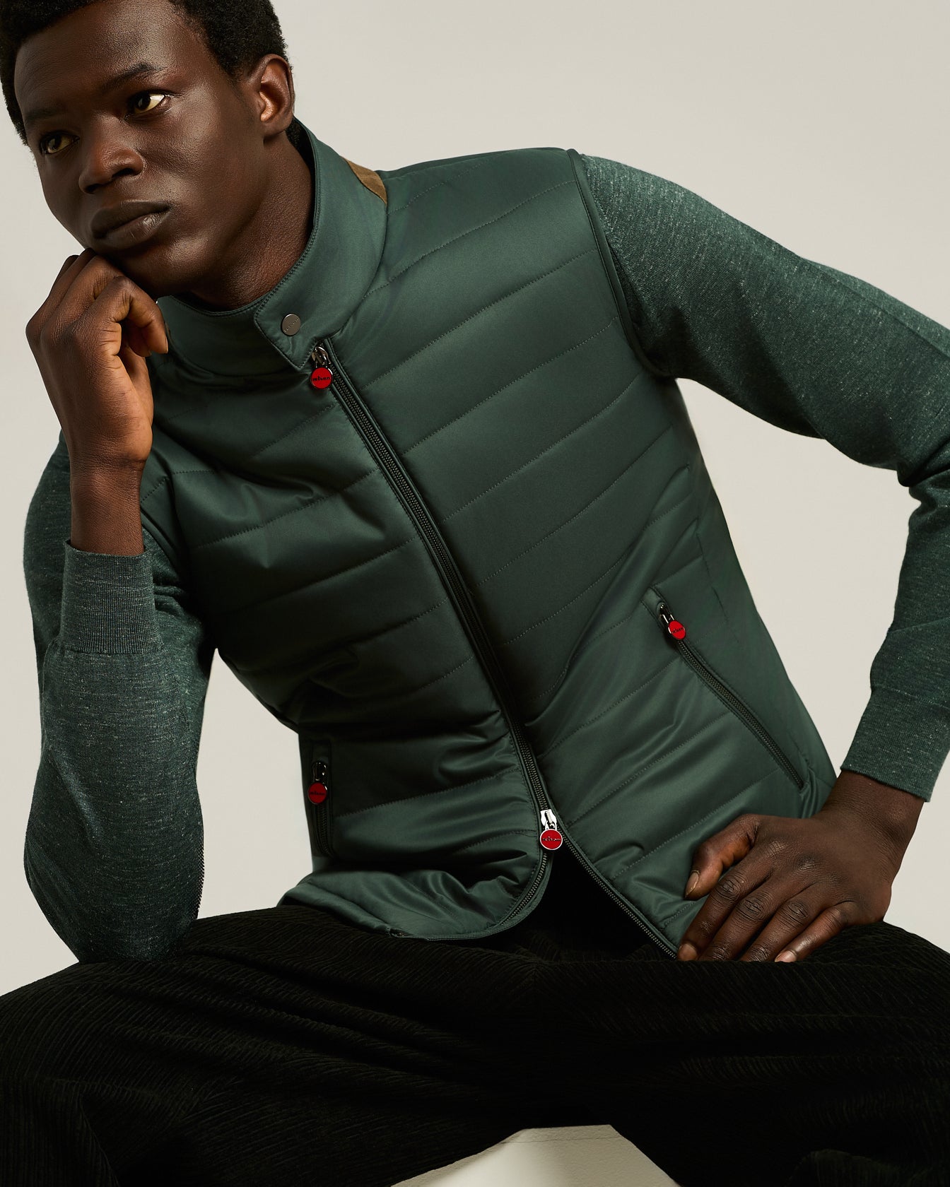 PADDED GILET IN DARK GREEN TECHNICAL FABRIC