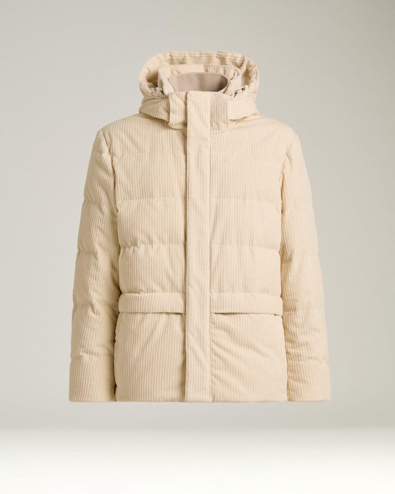 men’s padded bomber in ivory corduroy