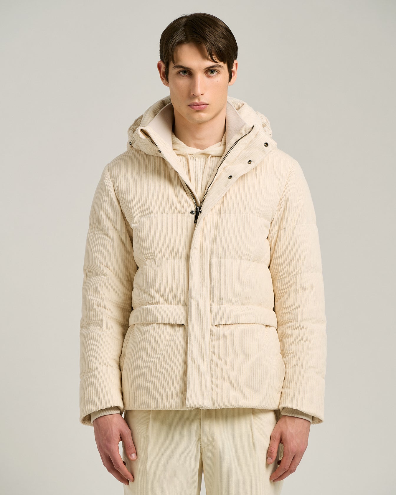 PADDED BOMBER IN IVORY CORDUROY