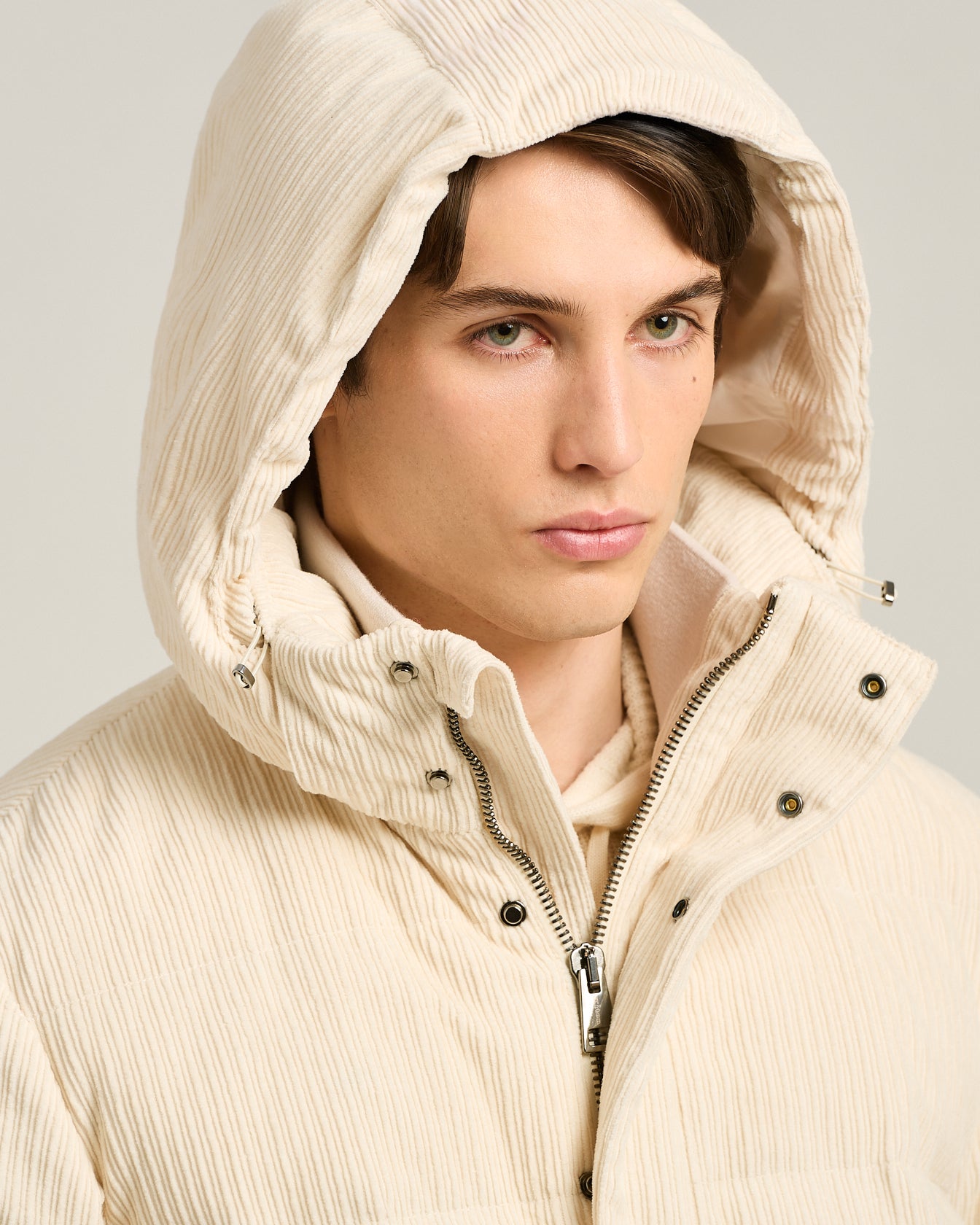 PADDED BOMBER IN IVORY CORDUROY