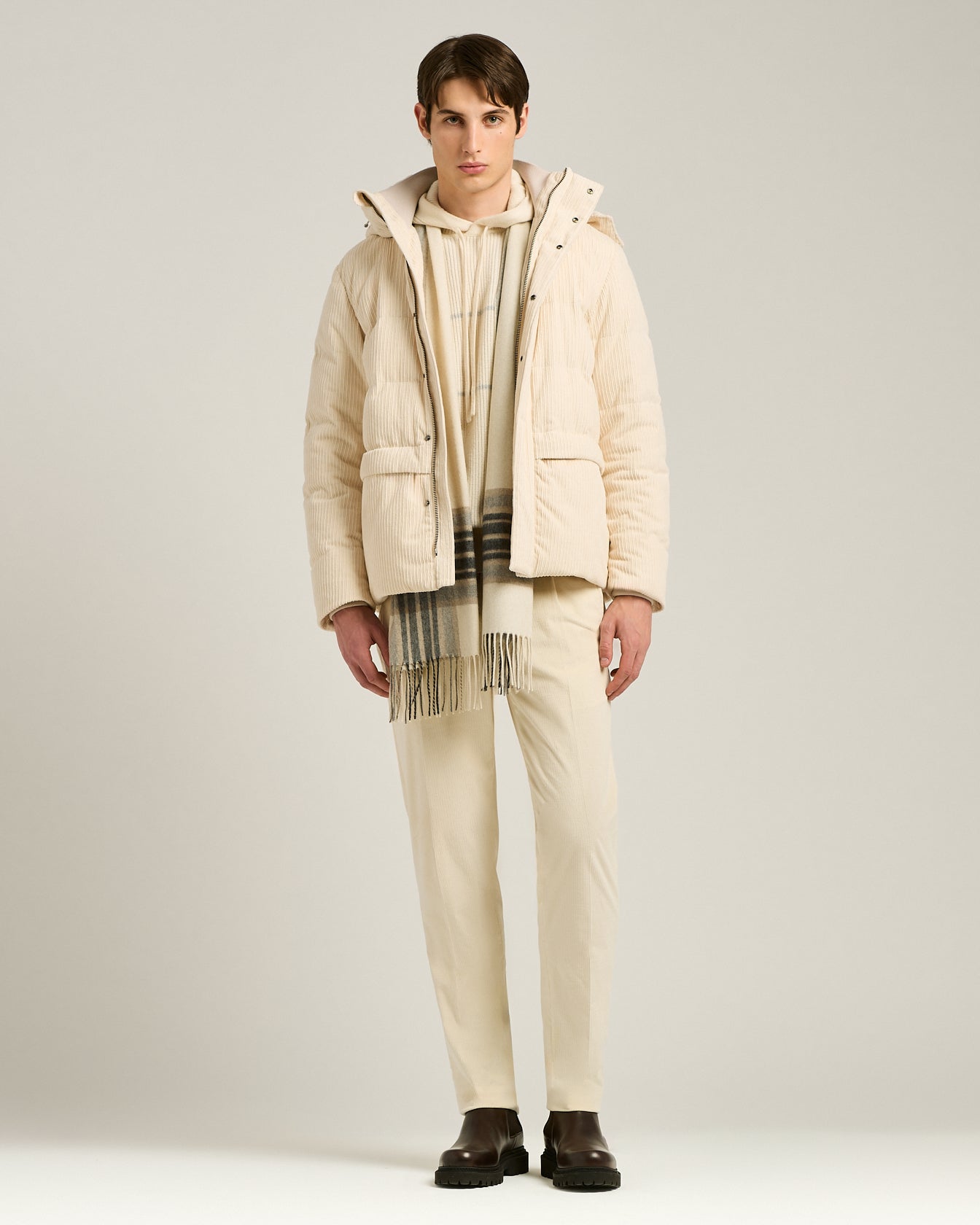 PADDED BOMBER IN IVORY CORDUROY