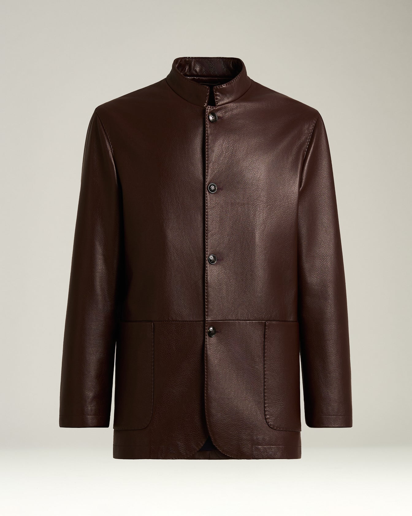 bordeaux lambskin jacket with mandarin collar