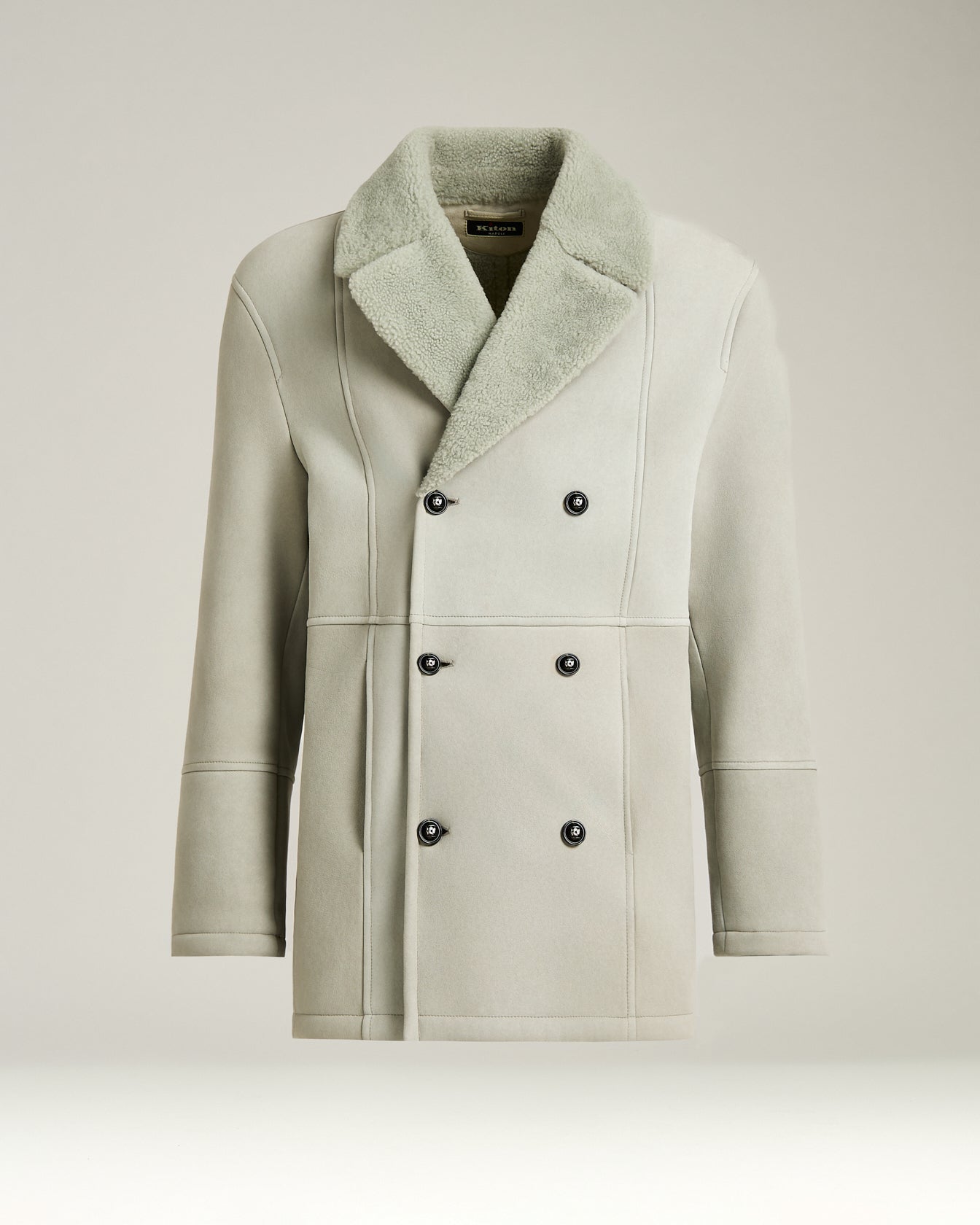 DOUBLE-BREASTED OVERCOAT IN LIGHT GREY SHEARLING