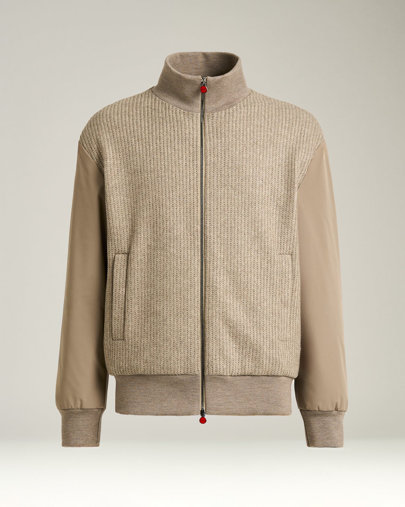 men’s bomber in taupe cashmere and technical fabric