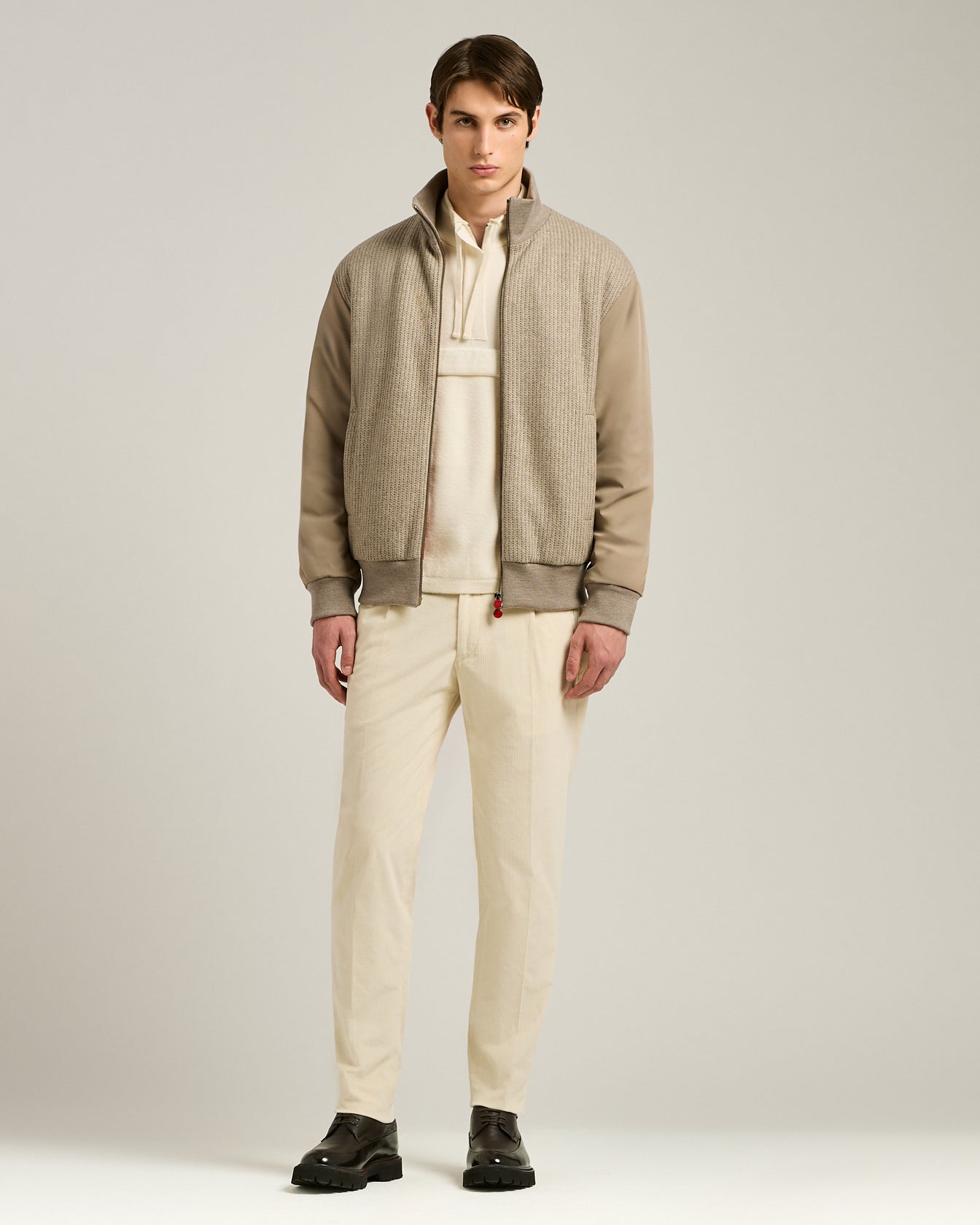 BOMBER IN TAUPE WOOL BLEND AND TECHNICAL FABRIC
